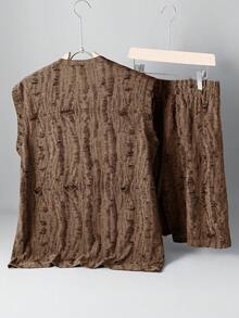 SHEIN Manfinity Dauomo 男士简约休闲圆领无袖背心套装，夏季百搭 - 棕色 - 查看 2