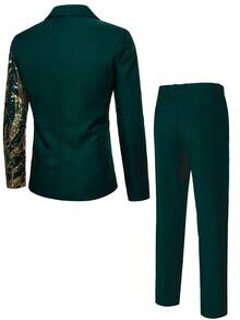 Manfinity Bizformal Bộ vest nam thời trang thêu sequin, kiểu dáng đơn giản, gồm áo khoác và quần, thích hợp cho tiệc tùng và biểu diễn. - màu xanh lá - Xem 2