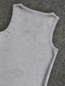 SHEIN Manfinity Dauomo Áo tank top nam mùa hè, màu trơn, cổ vuông, dáng ôm - Xám - Xem 4