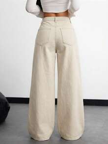 SHEIN Teen Girls' Casual Y2K Comfortable Loose Fit Wide Leg Jeans Fall Winter,Dailywear, Streetwear,Halloween,Christmas,Winter - Apricot - View 2