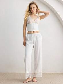 Ocili Women's Lace Patchwork Camisole & Long Pants Pajama Set - White - View 7