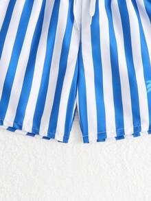 Young Boy Striped Drawstring Casual Beach Shorts, Summer - Royal Blue - View 6