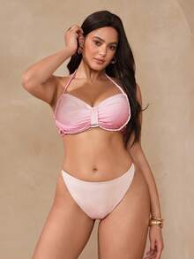 Swim Oasis Plus Size Swimwear Set, Minimalist Elegant Women Swimwear Set - Pink - View 4
