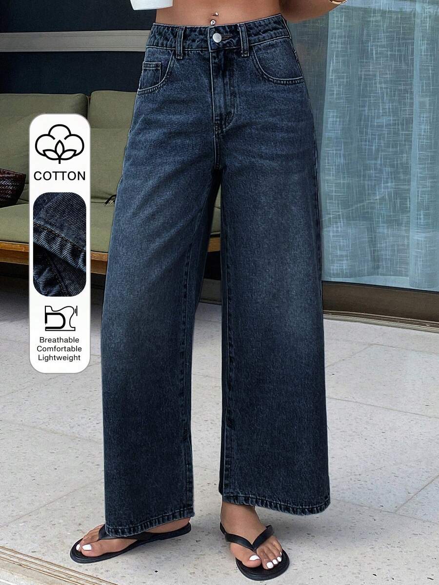 DAZY Women's Regular Waist Loose Straight Leg Casual Cropped Jeans - Dark Wash - View 1