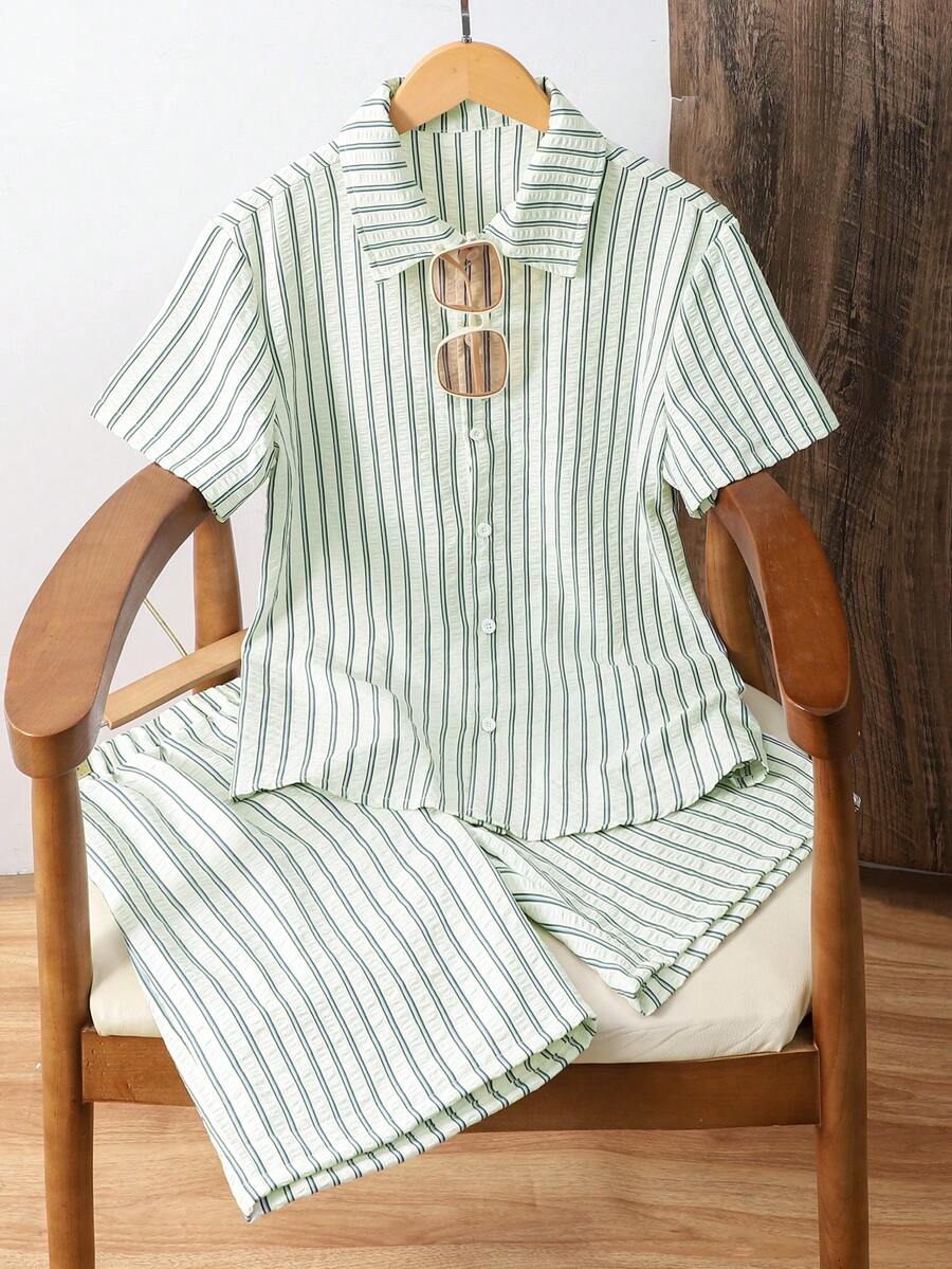 Teen Boys Casual Striped Shirt & Shorts 2 Pieces Set - Multicolor - View 1