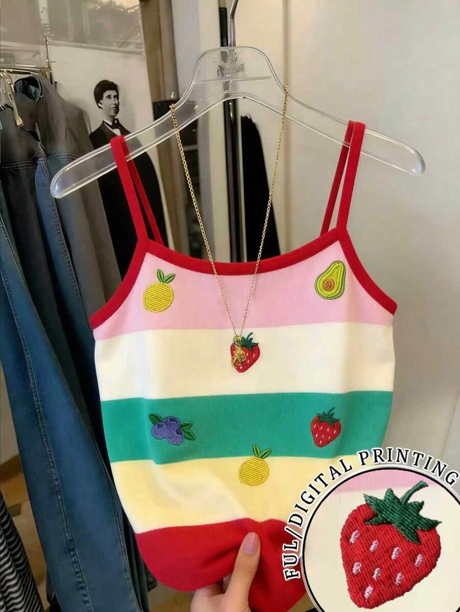 Resyla Women's Colorful Striped Fitted Cropped Camisole - White - View 1
