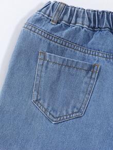 SHEIN Vacaura 2026新款男童四季皆宜的酷炫工装牛仔裤，宽松直筒版型，大口袋设计，3D立体剪裁，耐穿舒适，适合日常上学、户外活动、周末郊游、家庭聚会等各种场合，百搭基础款。 - 淺色水洗藍 - 查看 7
