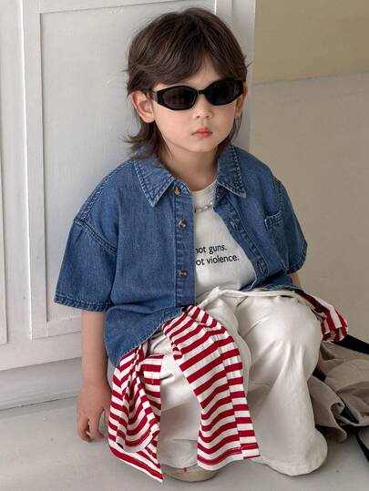 DAZY Young Boy Casual Washed Short-Sleeve Denim Top