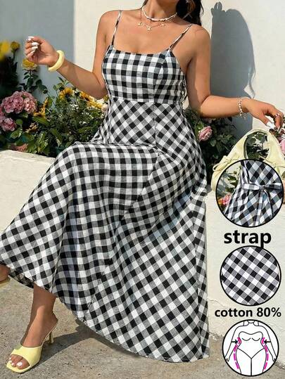 GalTyme Plus Size Casual Plaid Strap Dress,For Daily Commute,Date, Commute, Party,Fall /Autumn/Winter/Summer,Christmas,New Year,Thanksgiving,Party,Wedding,Beach,Graduati,Chic,Elegant,Casual,Going Out,Date,Appointment,Commute,Shining,Valentine's Day,Elegant ,Vacation,Casual,Y2k,Going Out,Graduation