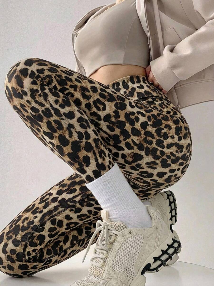 DAZY Women's Leopard Print High Waist Skinny Casual Leggings - Brown - View 1