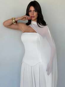 Firerie 女士休闲优雅缎带领长裙/雪纺飘逸长裙/伞裙/节日装扮/情人节/浪漫场合/复古风 - 白色 - 查看 5