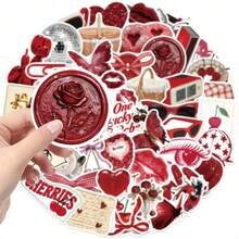 50pcs/Pack Vintage Cherry Y2K Girl Aesthetic Stickers, Cute Mysterious INS Retro Gothic Y2K Downtown Stickers, Popular Label Graffiti Stickers, 90s 80s Anime Cute Stickers, Interesting Aesthetic Label Stickers For Scrapbooking, Sealing, Stationery, Cards, Envelopes, Guitars, Instruments, Decorations, Gifts, Parties, Rewards, Motivation, New Year, Christmas - Multicolor - View 5