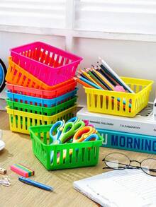 6 Buah Keranjang Penyimpanan Plastik Kecil Berwarna-warni Serbaguna untuk Kelas, Tempat Pensil, Kotak Krayon, Wadah Pengatur Meja untuk Perlengkapan Sekolah di Rumah, Kantor, Perlengkapan Kembali ke Sekolah, Dapat Ditumpuk, Wadah Pengorganisasian Serbaguna - MultiWarna - View 2