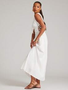 NYA SZN V领侧边蕾丝长裙 - 白色 - 查看 6