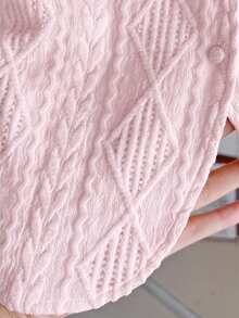 SHEIN 少女粉色纹理针织翻领无袖衬衫 - 粉色 - 查看 5