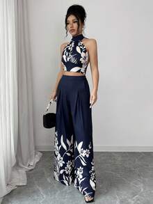 GlowEve Bộ đồ nữ thời trang Bohemian thanh lịch và sang trọng gồm áo không tay và quần ống đứng, thích hợp cho mùa hè. - Màu xanh hải quân - Xem 7