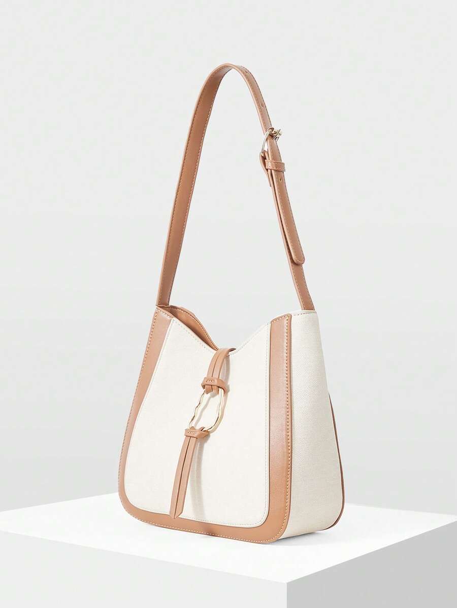 MOTF PREMIUM 女士单肩包,简约通勤水桶包 - 米色 - 查看 2