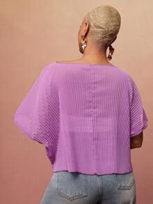 Vixey Áo tay ngắn dáng suông, xếp ly mỏng bằng vải chiffon. - Màu tím hoa cà - Xem 4