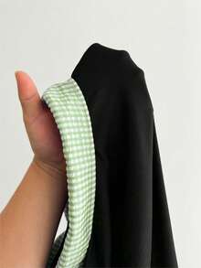 Maweii 大码女式翻领拼接格子二合一上衣 女士办公上衣 女士工作上衣 休闲优雅女式衬衫 泡泡袖衬衫 工作衬衫 - 綠色 - 查看 6