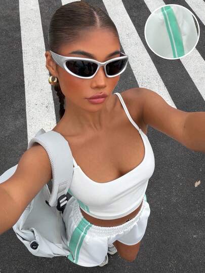 Muchica Women's Contrast Color Cropped Camisole And Shorts Casual 2 Pieces Set