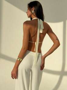 Aloruh 优雅性感女士露背蕾丝吊带背心/华丽上衣/性感炸弹上衣/沙滩度假上衣，适合婚礼季 - 杏色 - 查看 8