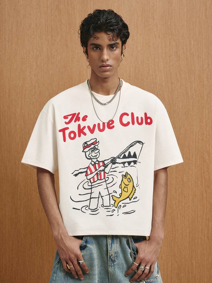 TOKVUE Camiseta casual de hombre con estampado de dibujos animados, verano - Blanco - Ver 1