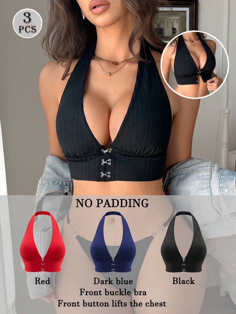 3pcs/Set Front Closure Soft & Comfortable Camisole - Multicolor - View 1