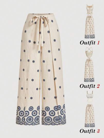 SHEIN MOD Pantalones anchos de mujer con estampado floral casual