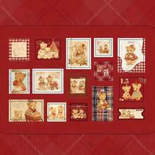30 Stücke Goldfolie Aufkleber Set - Bär Geschenkdesign, süße vintage dekorative Aufkleber für Journaling, Scrapbooking & Briefumschlag Versiegelung - Verschiedenfarbig - Übersicht 15