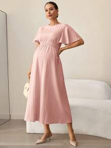 MaterniWear 孕妇休闲收腰圆领连衣裙 - 淺粉色 - 查看 6