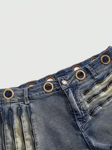 ROMWE Grunge Punk Pantalones cortos de mezclilla súper cortos con decoración de metal vintage punk para mujer de talla grande - Azul - Ver 3