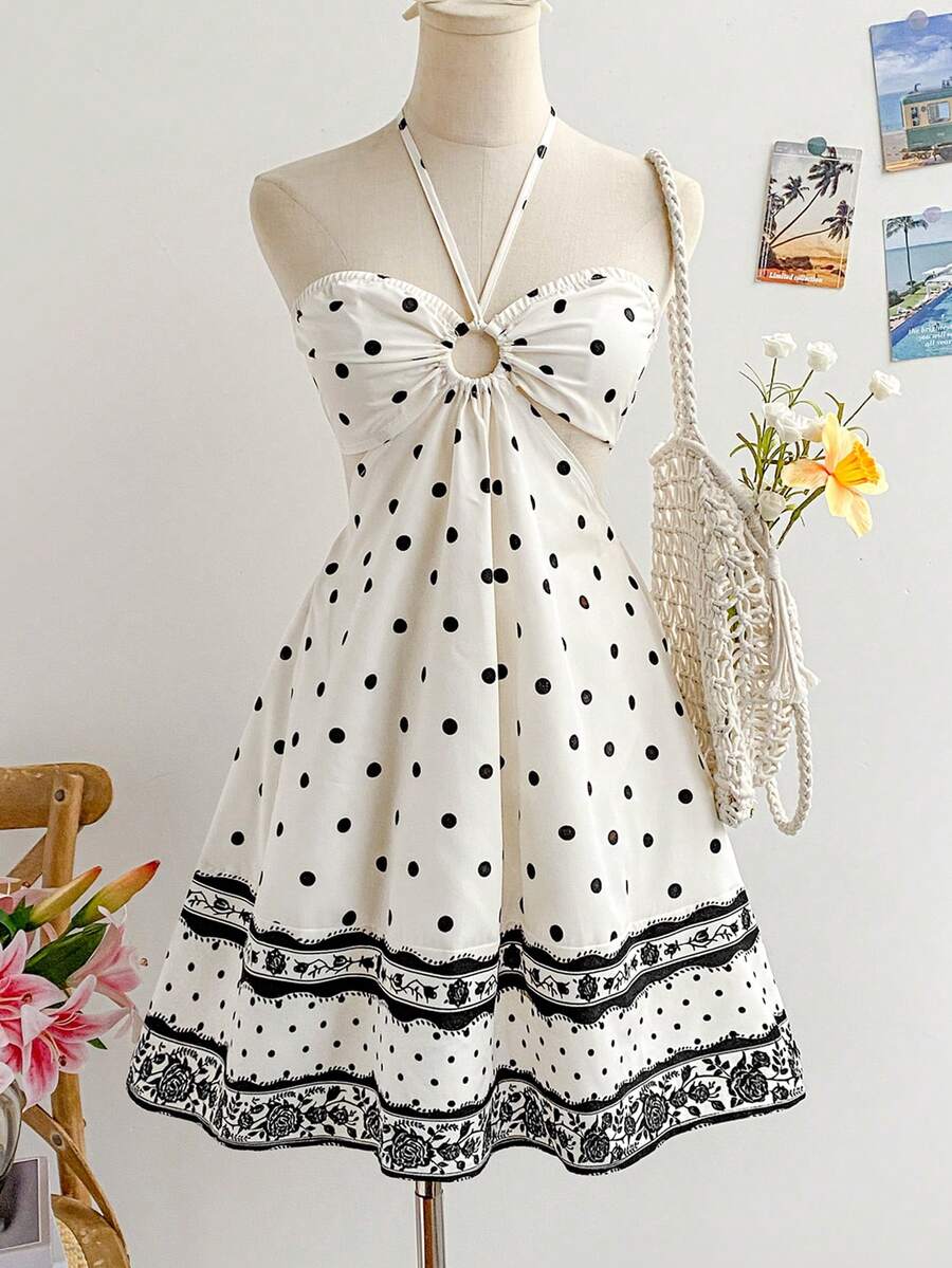 Soleia 女士波点印花露腰吊带迷你连衣裙，度假风 - 彩色 - 查看 1