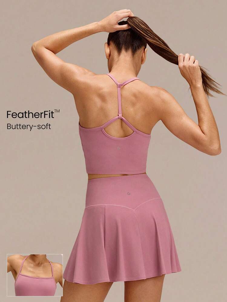 Canotta a collo alto e schiena aperta FeatherFit™, leggero supporto, basso impatto, adatta per yoga e studio, autunno inverno