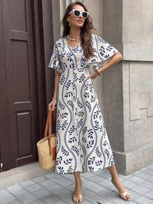 Solivie 女士浪漫优雅印花长裙，适合外出、聚会和度假，春夏款 - 米色 - 查看 4