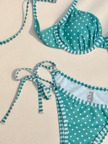 Swim Mod Bộ bikini hai mảnh gợi cảm, dây mảnh, hở lưng, họa tiết chấm bi, thời trang Xuân/Hè 2026 dành cho nữ. - màu xanh lá - Xem 5