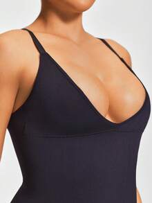 SHAPORA 女士纯色深 V 领吊带背心 - 黑色 - 查看 5