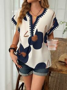 Louniche Áo sơ mi nữ mùa xuân/hè in họa tiết hoa, kiểu dáng thường ngày, thích hợp cho kỳ nghỉ, họa tiết trừu tượng, hình học. - Nhiều màu - Xem 4