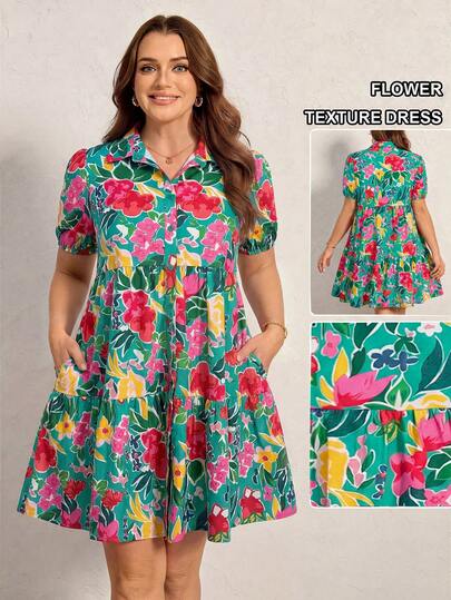 Comfylo Đầm dáng rộng tay ngắn in hoa, có túi, thích hợp mặc mùa hè.