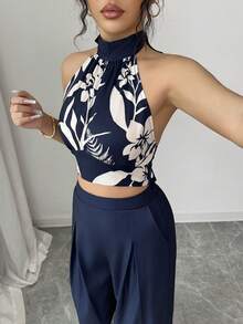 GlowEve Bộ đồ nữ thời trang Bohemian thanh lịch và sang trọng gồm áo không tay và quần ống đứng, thích hợp cho mùa hè. - Màu xanh hải quân - Xem 5