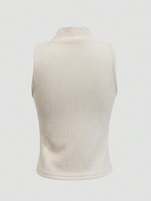 Opuloom Women's Fashion Light Beige Ribbed Knit High Neck Twist Front Sleeveless Tank Top,Summer Everyday Seksi Chic Backless Halter Y2k Crop Top - Apricot - View 2