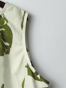 Linhara Plus Size Casual Rund Hals Ärmlös Heltäckande Mönster Sommar Bekväm Linnestruktur 2-delat Set - Grön - Visa 3