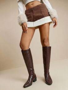 Daringsoles Botas altas de tacón grueso casual para mujer, versátiles para el uso diario - Marrón - Ver 4