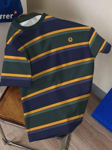 Manfinity Joysei Áo thun ngắn tay unisex phong cách retro sinh viên, họa tiết sọc tương phản, thích hợp mặc ngoài trời. - Nhiều màu - Xem 3