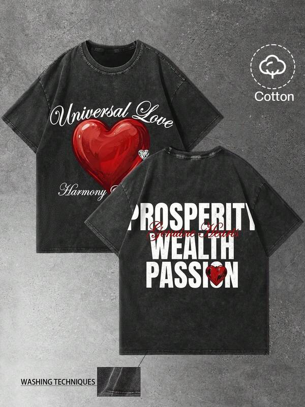 GENIUS ODE Men's Young Street Style, Ins-Inspired Cotton Minimalist Design, Slim Fit Cotton Lightly Distressed Washed Fabric Short Sleeve T-Shirt, Showcasing A Casual, Relaxed Street Style, Suitable For Daily Casual Wear, Leisure, Fashion Styling, Street Daily Life; Holiday Gift