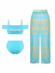 Swim Oasis 3pcs Women's High-End Detachable Strap Mesh Swimwear Set, Summer - Multicolor - View 2