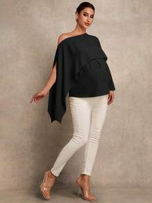 MaterniChic Maternity Asymmetric Hem Casual Solid Color Elegant Blouse For Summer - Black - View 7