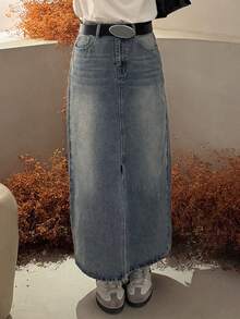 DAZY 韩版女式破洞牛仔迷你裙 - 藍色 - 查看 3