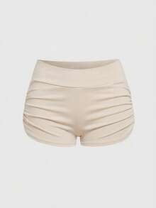 ROMWE J-Fashion Y2K Style Low-Waist Rhinestone Cat Print Women Shorts - Apricot - View 2