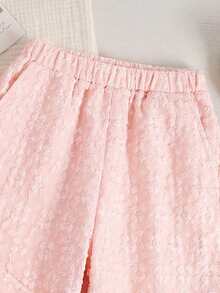 SHEIN 2 piezas Conjunto informal de camisa y pantalones con recorte de volantes y patchwork para niñas preadolescentes - Rosa Pálido - Ver 9