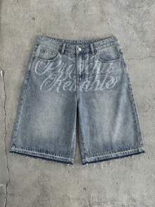 AXEPEAK Men's Washed Denim Shorts With Embroidery, Fashionable - Blue - View 7